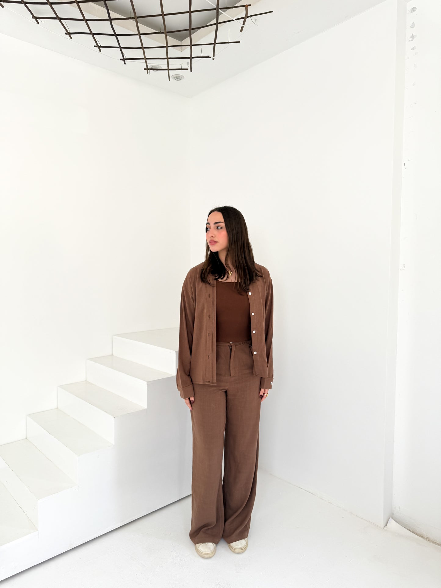 Two-Piece Linen Suit Coffee