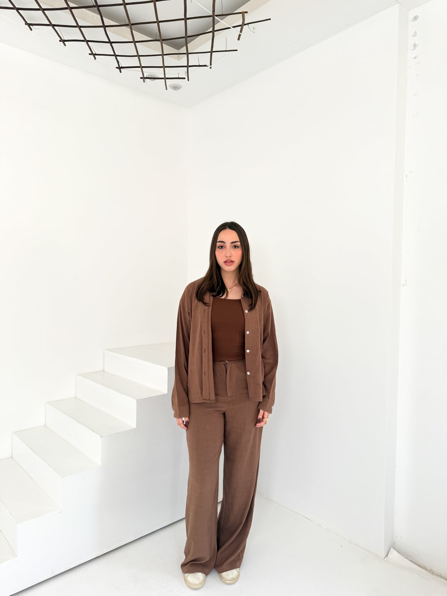 Two-Piece Linen Suit Coffee