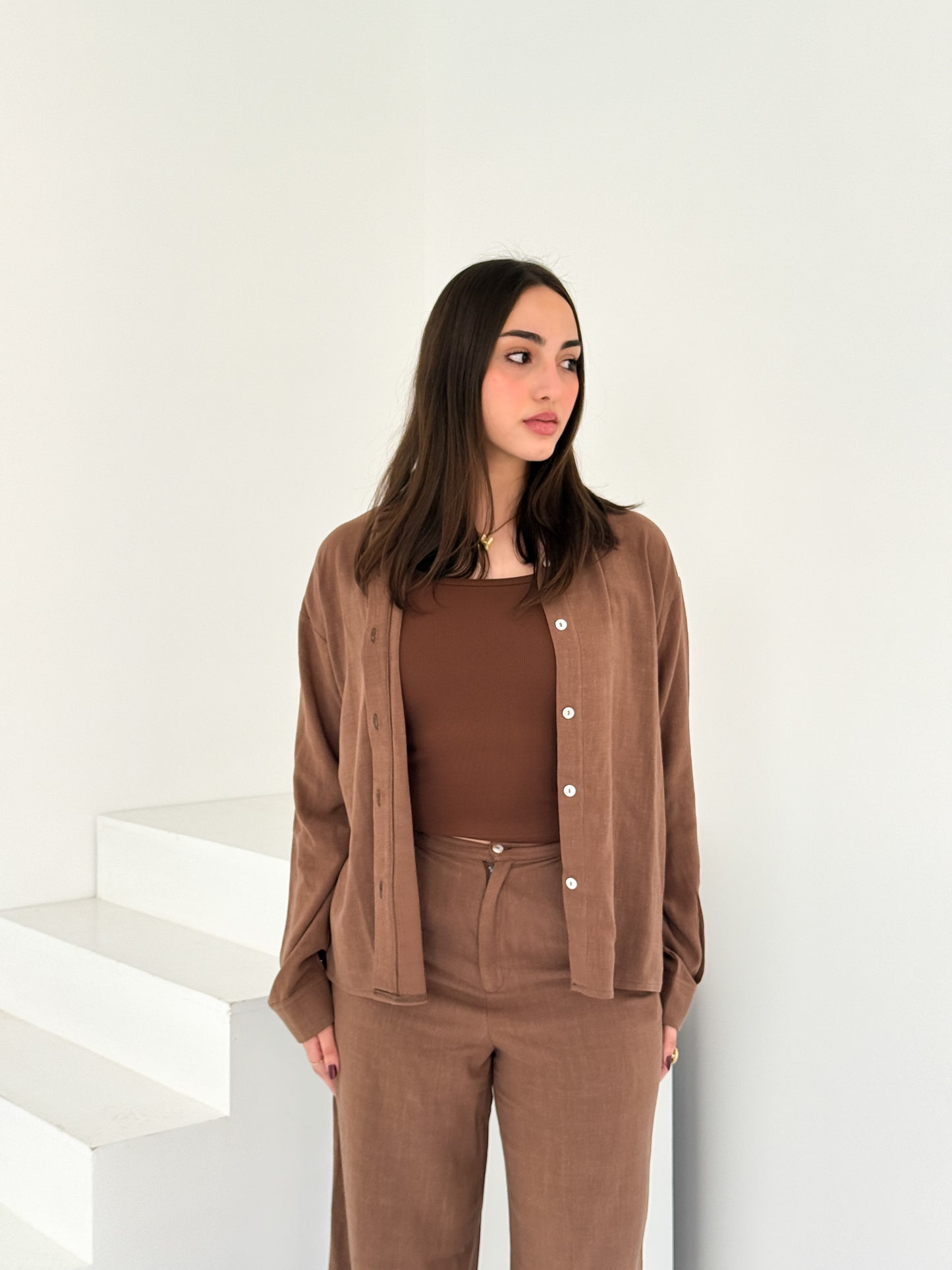 Two-Piece Linen Suit Coffee