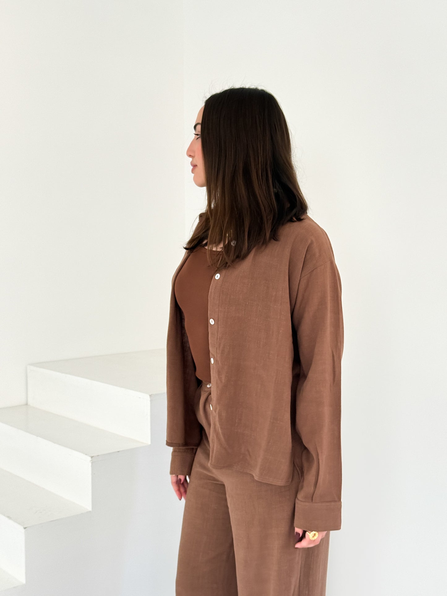 Two-Piece Linen Suit Coffee
