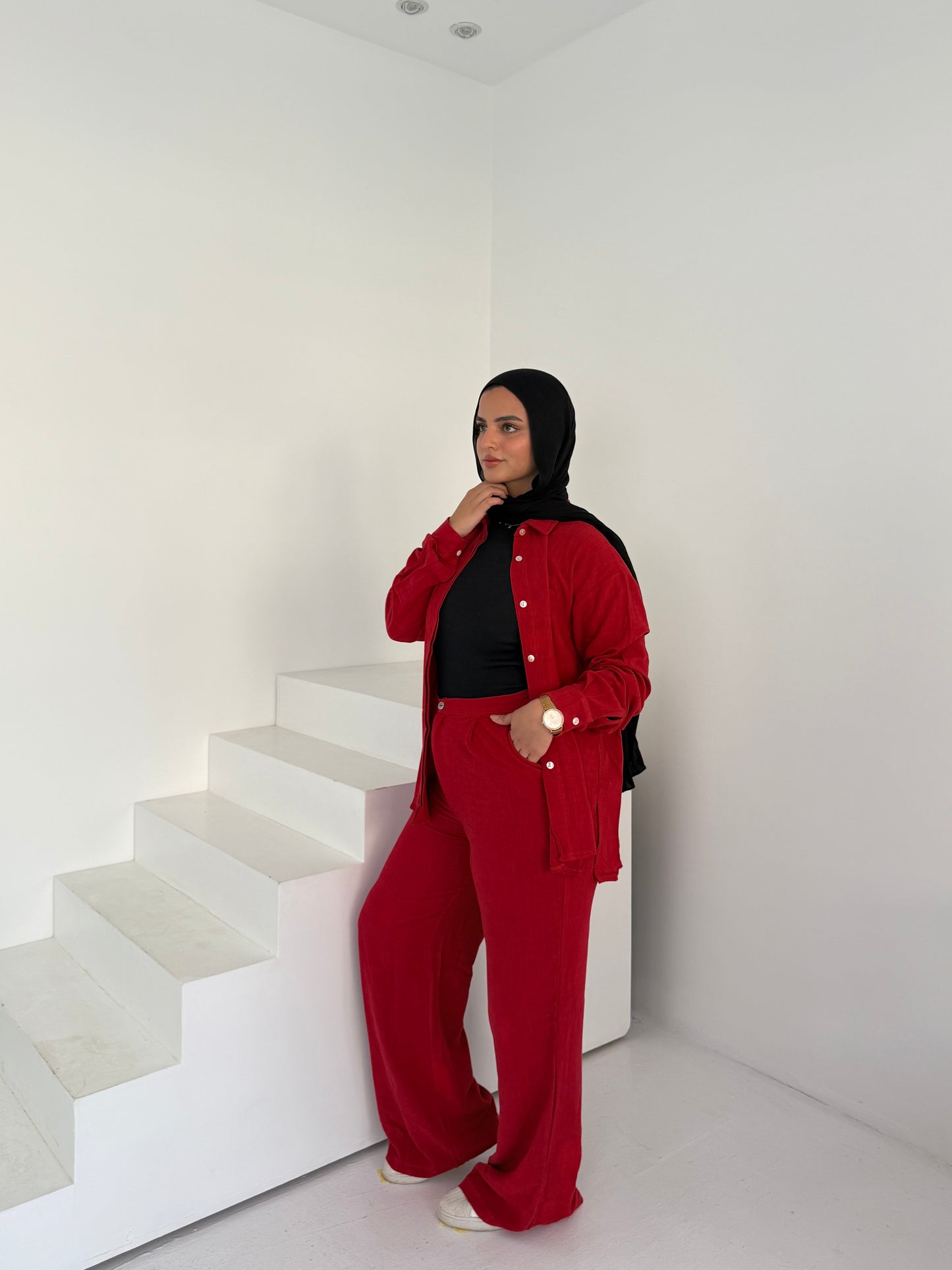 Two Piece Linen Suit – Red