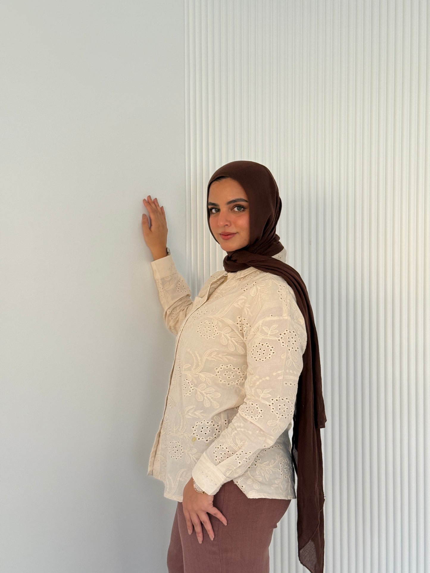Luna Embroidered Beige Cotton Shirt