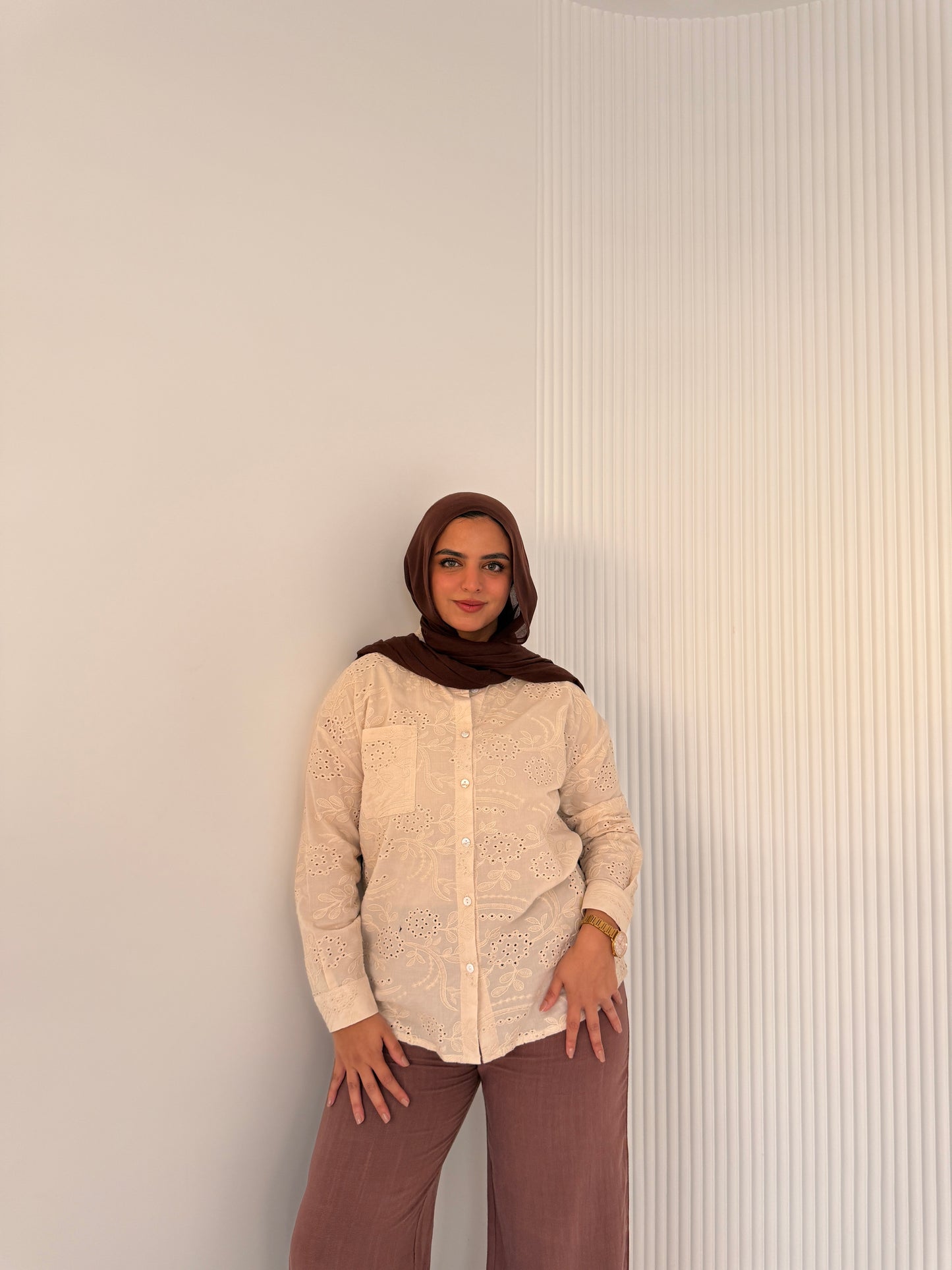 Luna Embroidered Beige Cotton Shirt
