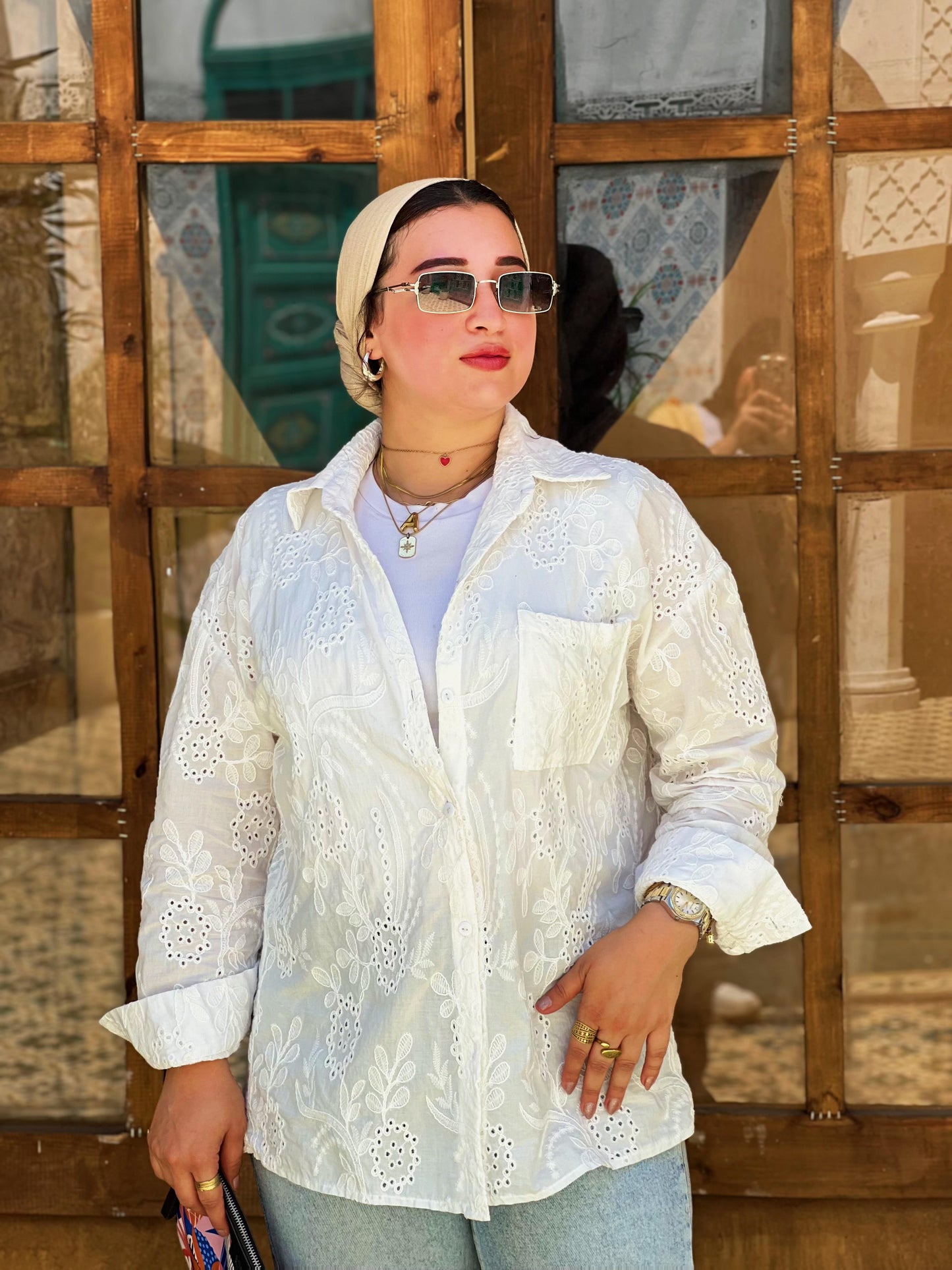 Luna Embroidered White Cotton Shirt