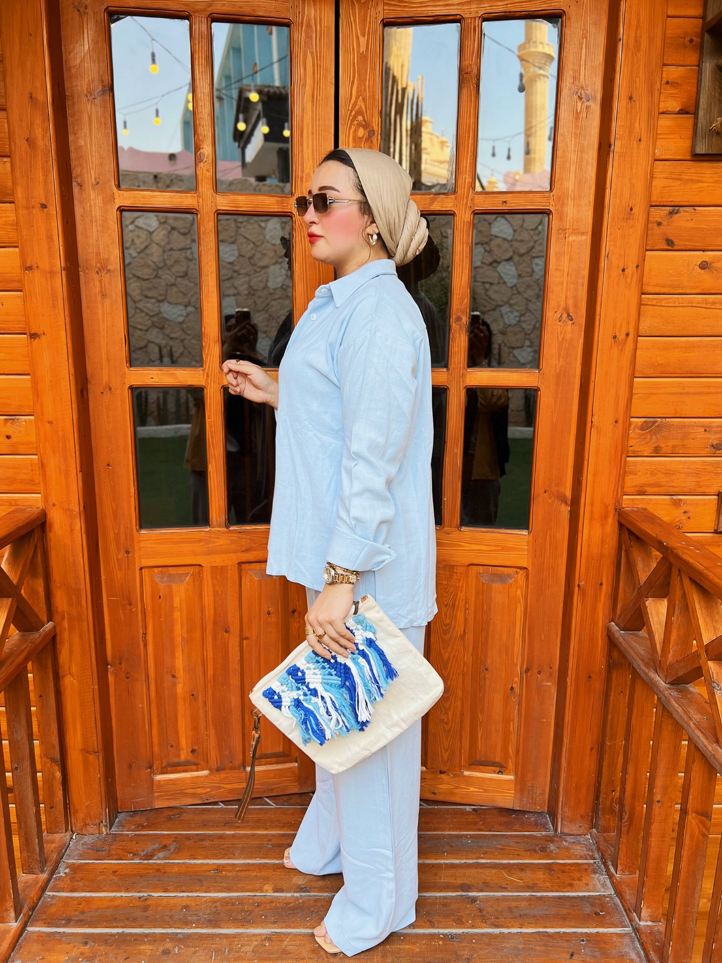 Two-Piece Linen Suit Baby Blue