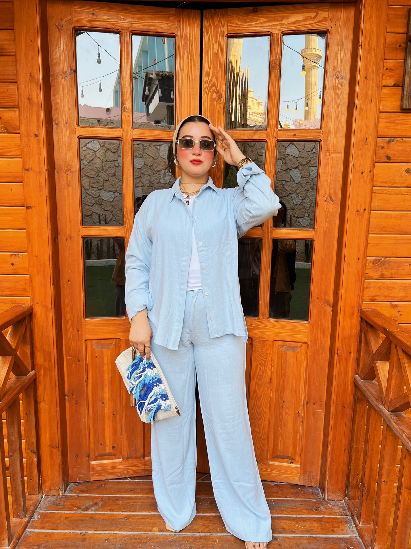 Two-Piece Linen Suit Baby Blue
