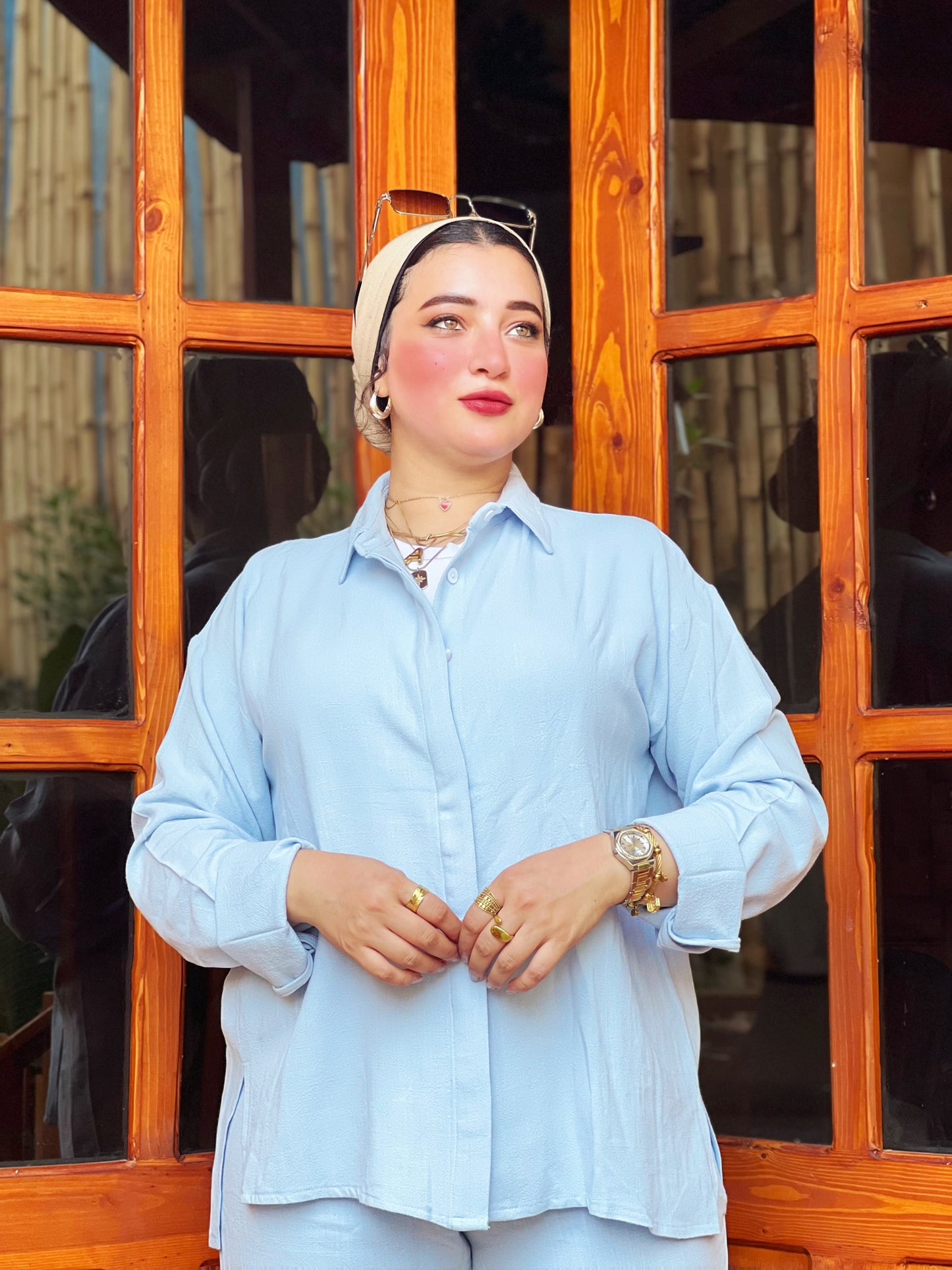 Two-Piece Linen Suit Baby Blue