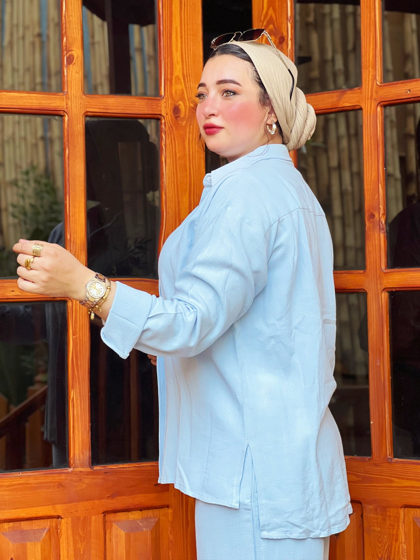 Two-Piece Linen Suit Baby Blue