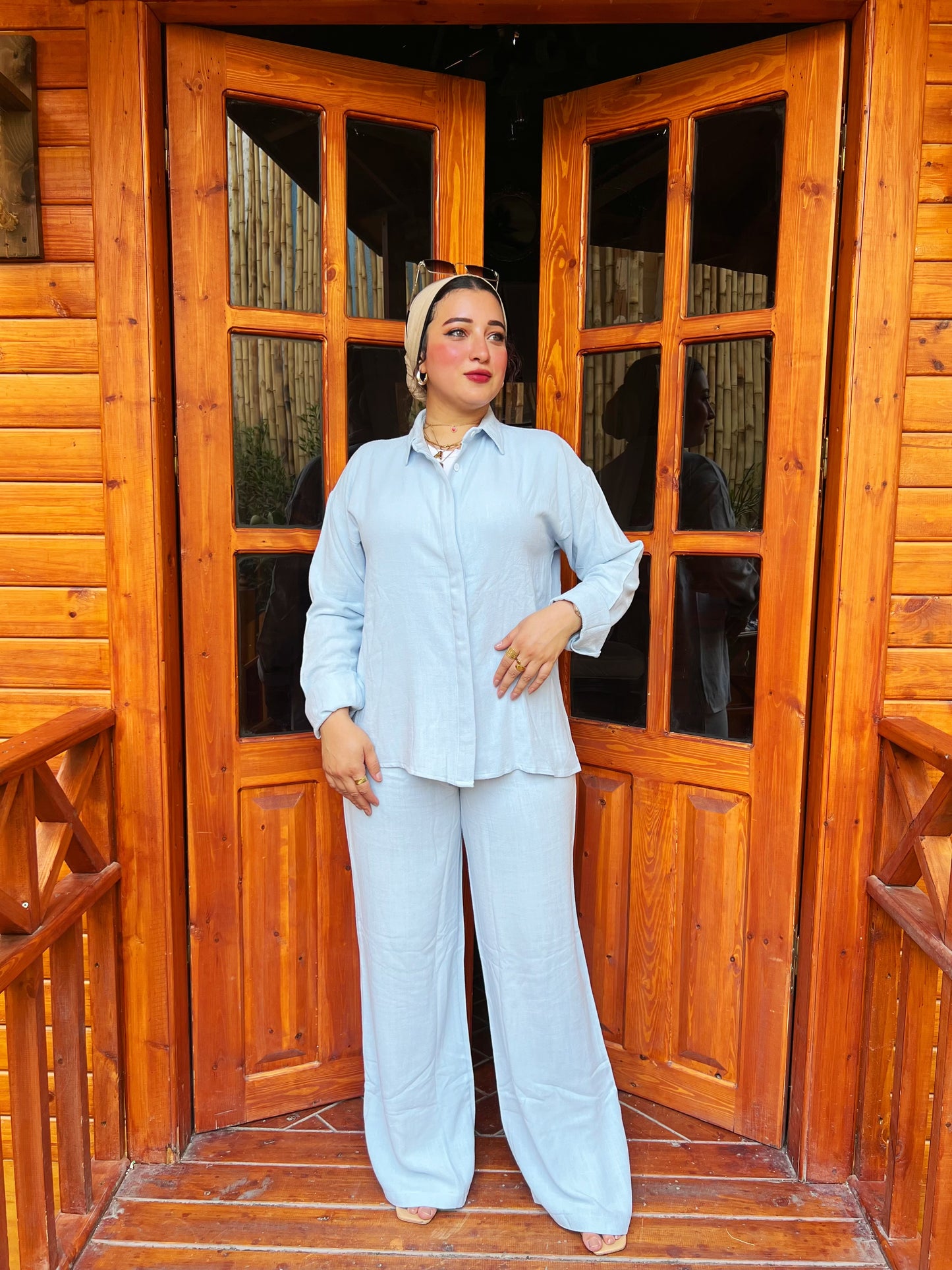 Two-Piece Linen Suit Baby Blue