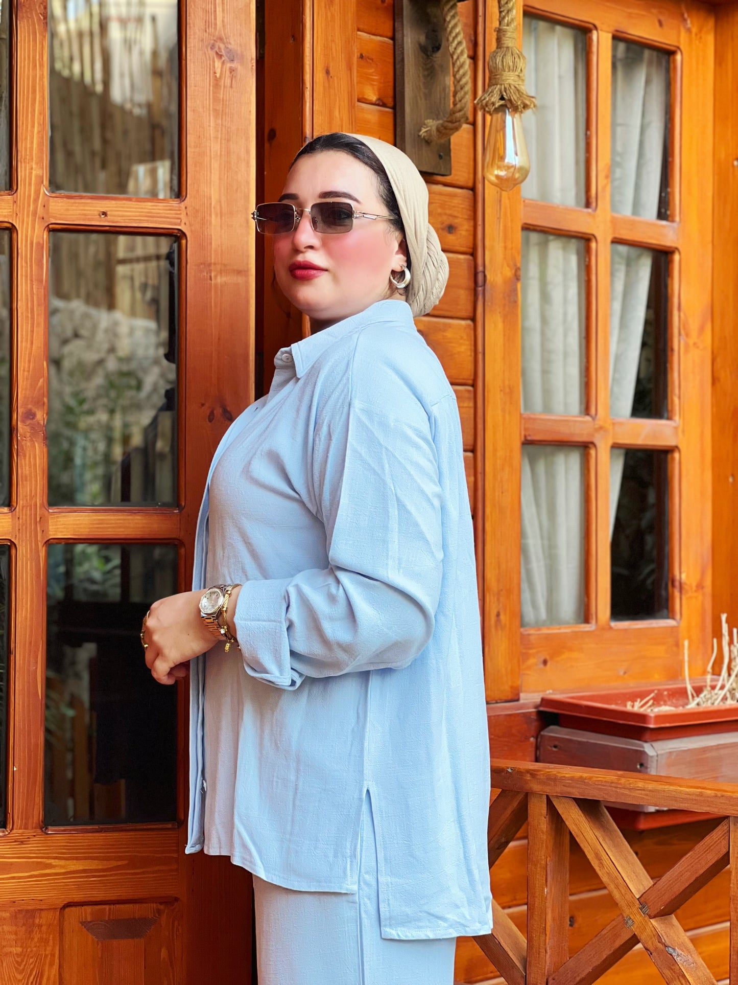 Two-Piece Linen Suit Baby Blue