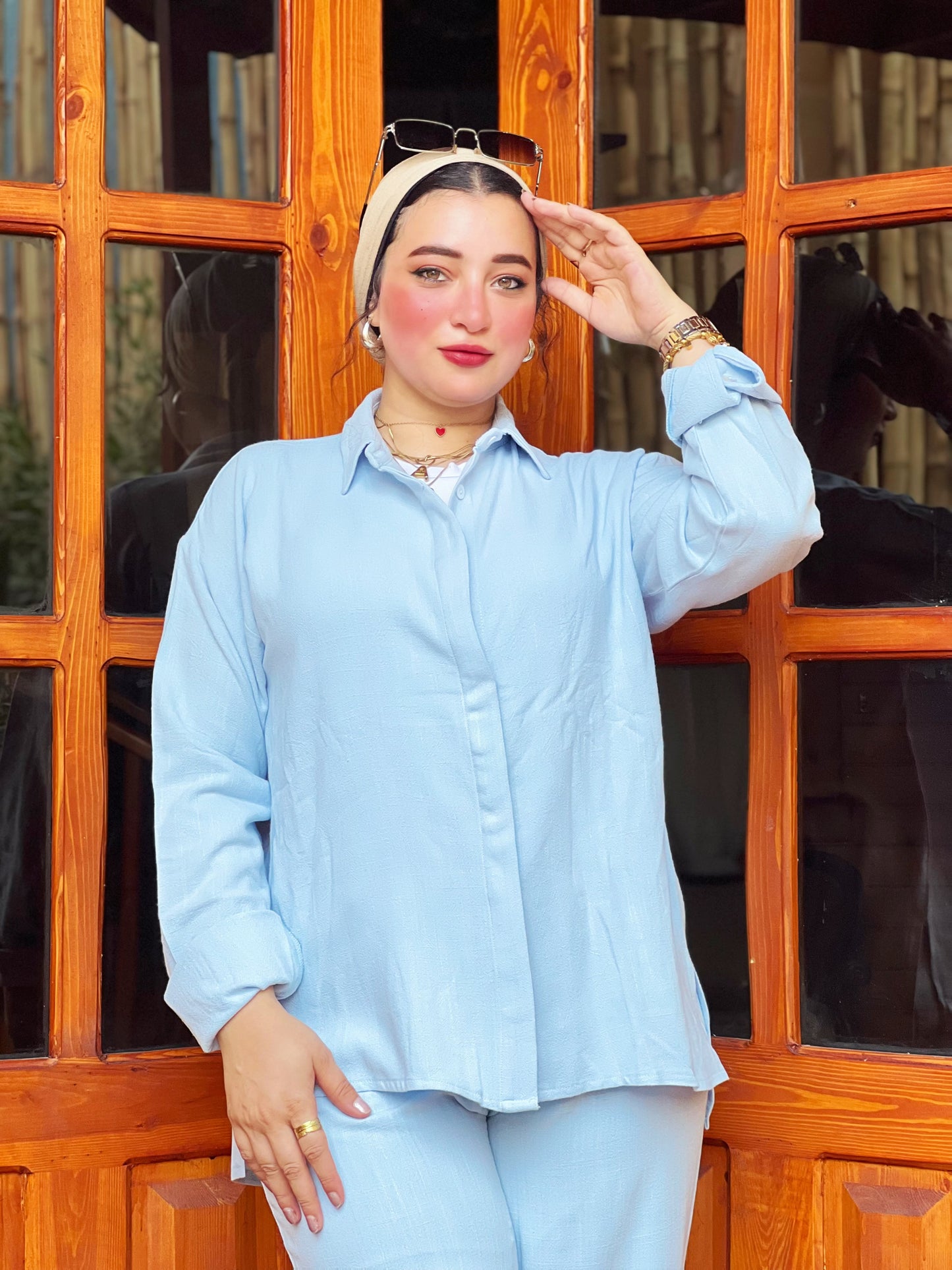 Two-Piece Linen Suit Baby Blue