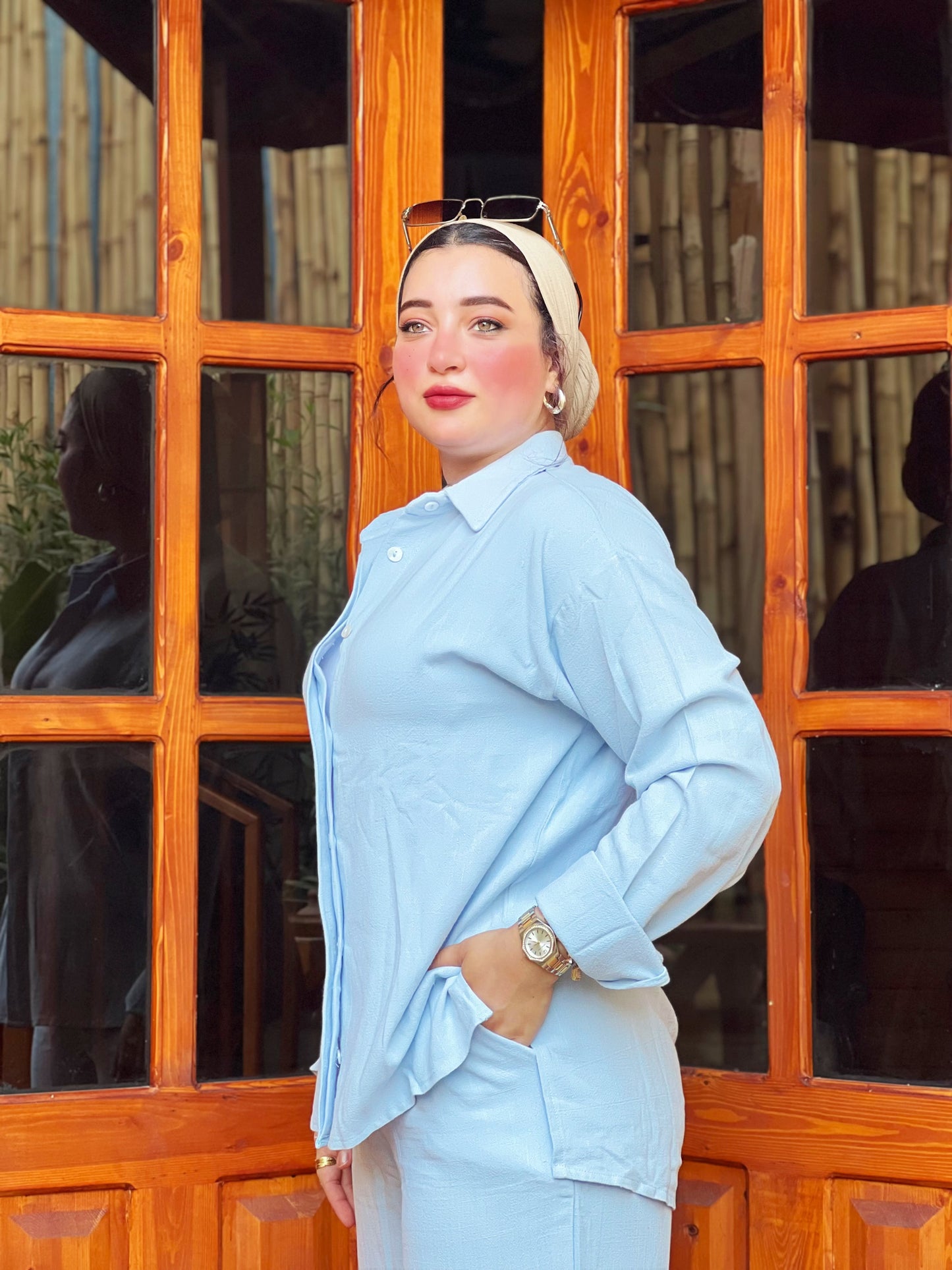 Two-Piece Linen Suit Baby Blue