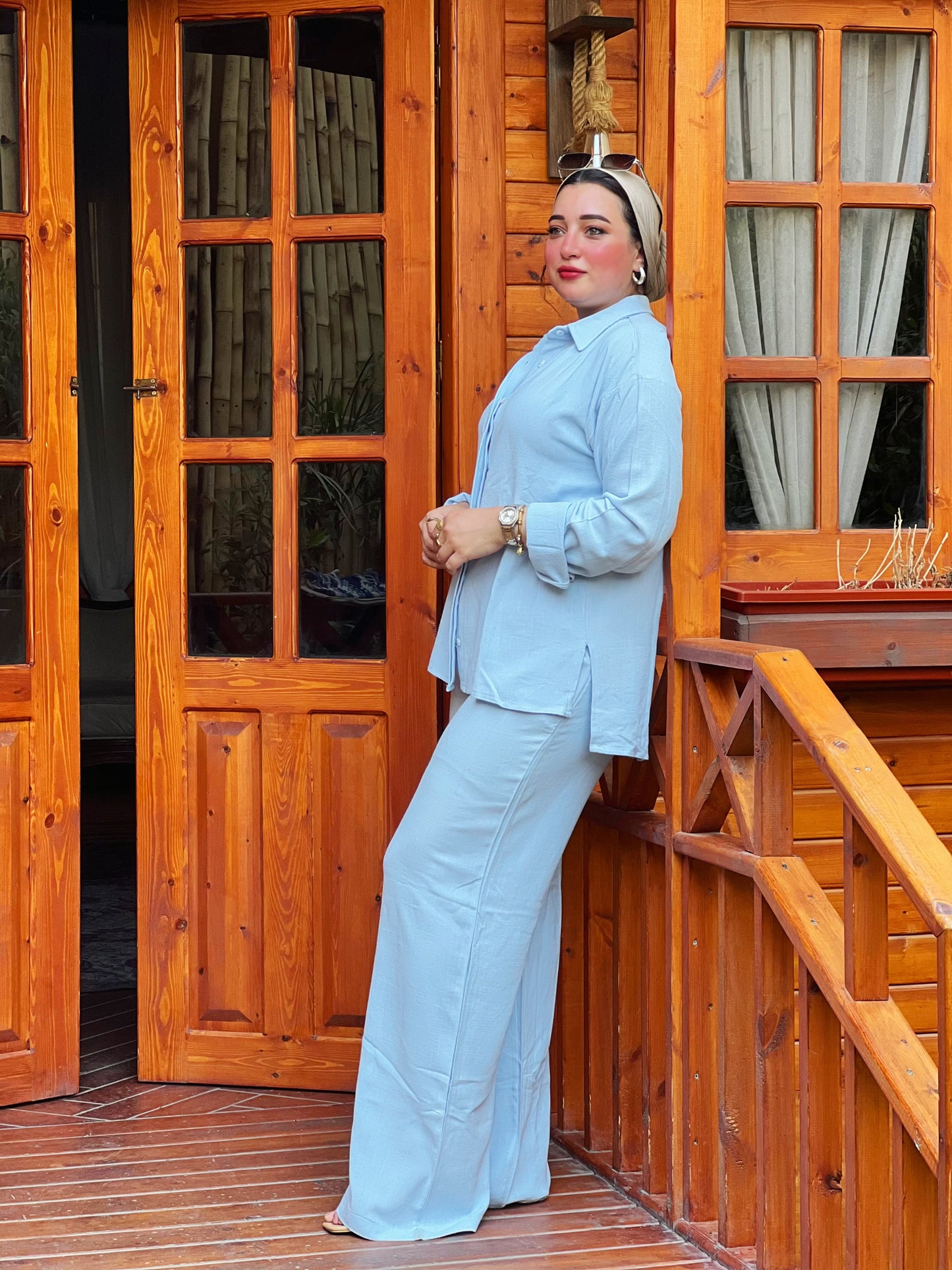 Two-Piece Linen Suit Baby Blue