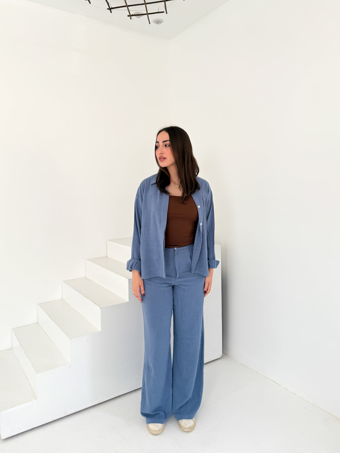 Two-Piece Linen Suit Blue