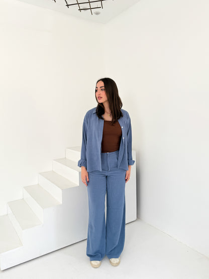 Two-Piece Linen Suit Blue