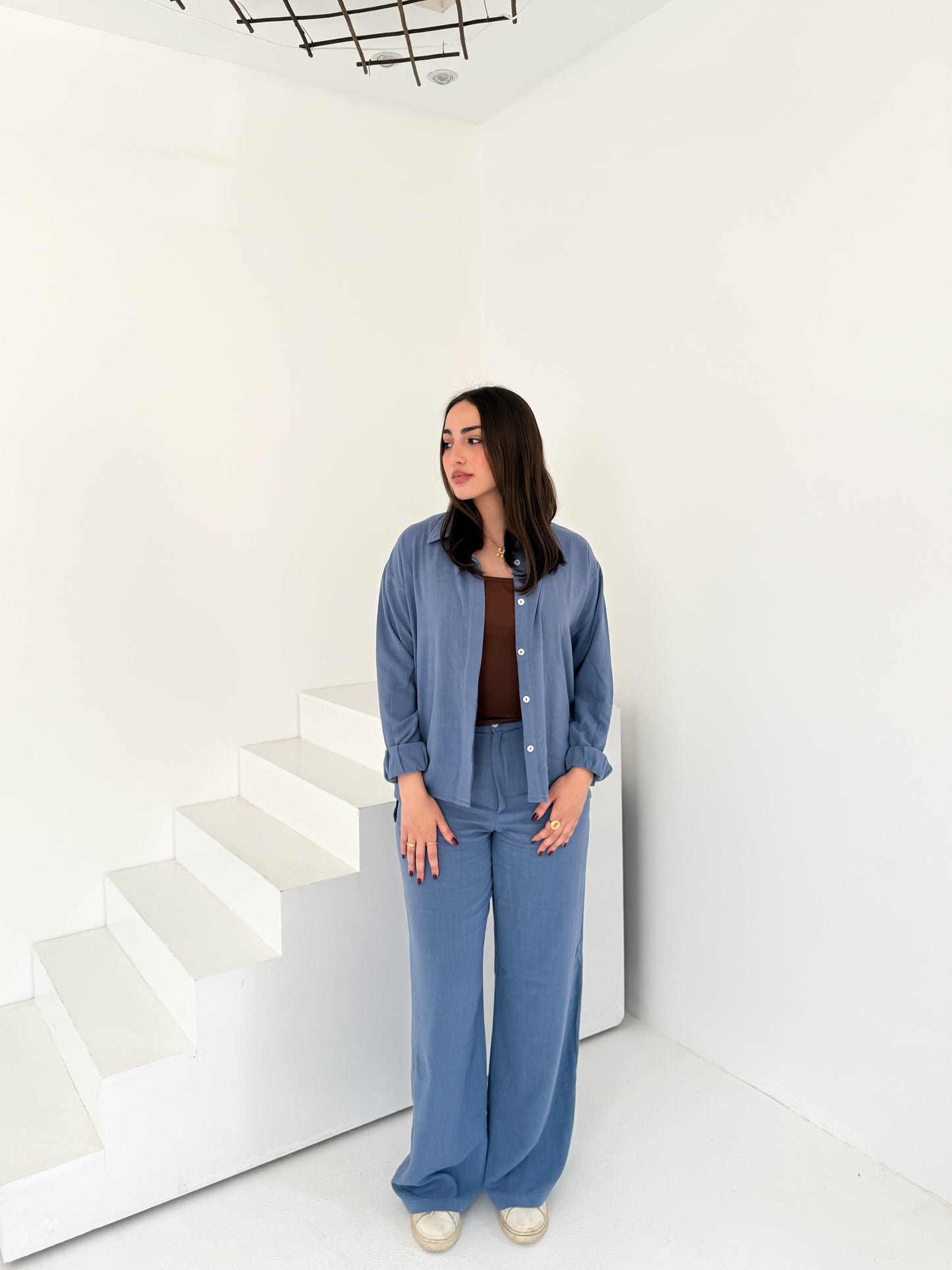 Two-Piece Linen Suit Blue