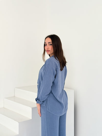 Two-Piece Linen Suit Blue
