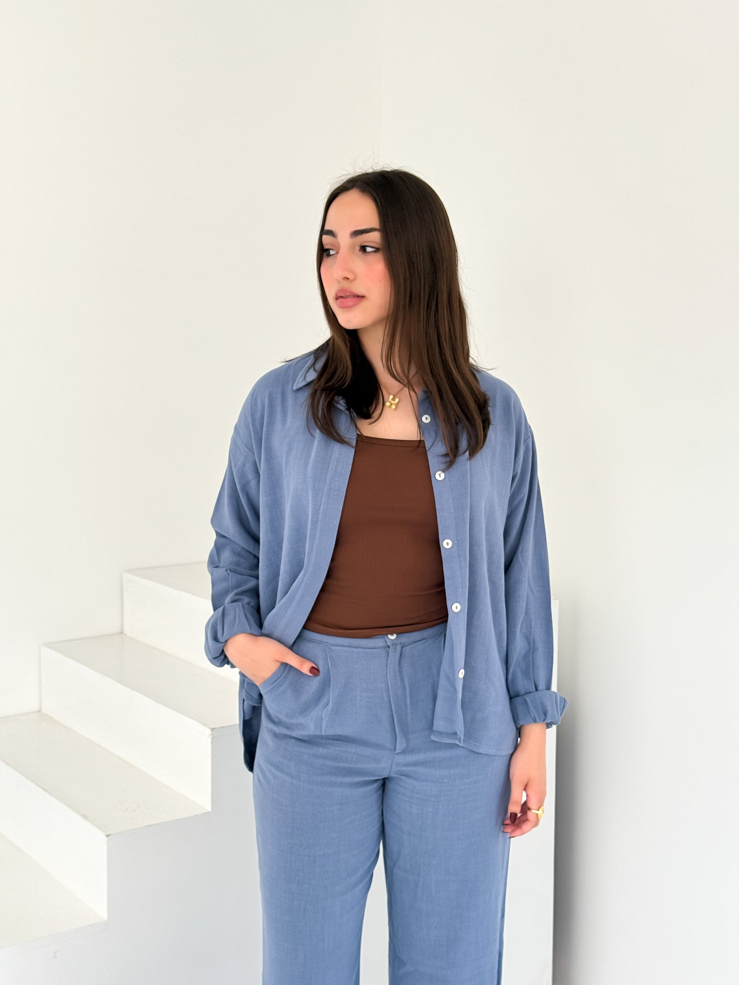 Two-Piece Linen Suit Blue