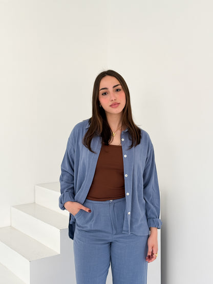 Two-Piece Linen Suit Blue