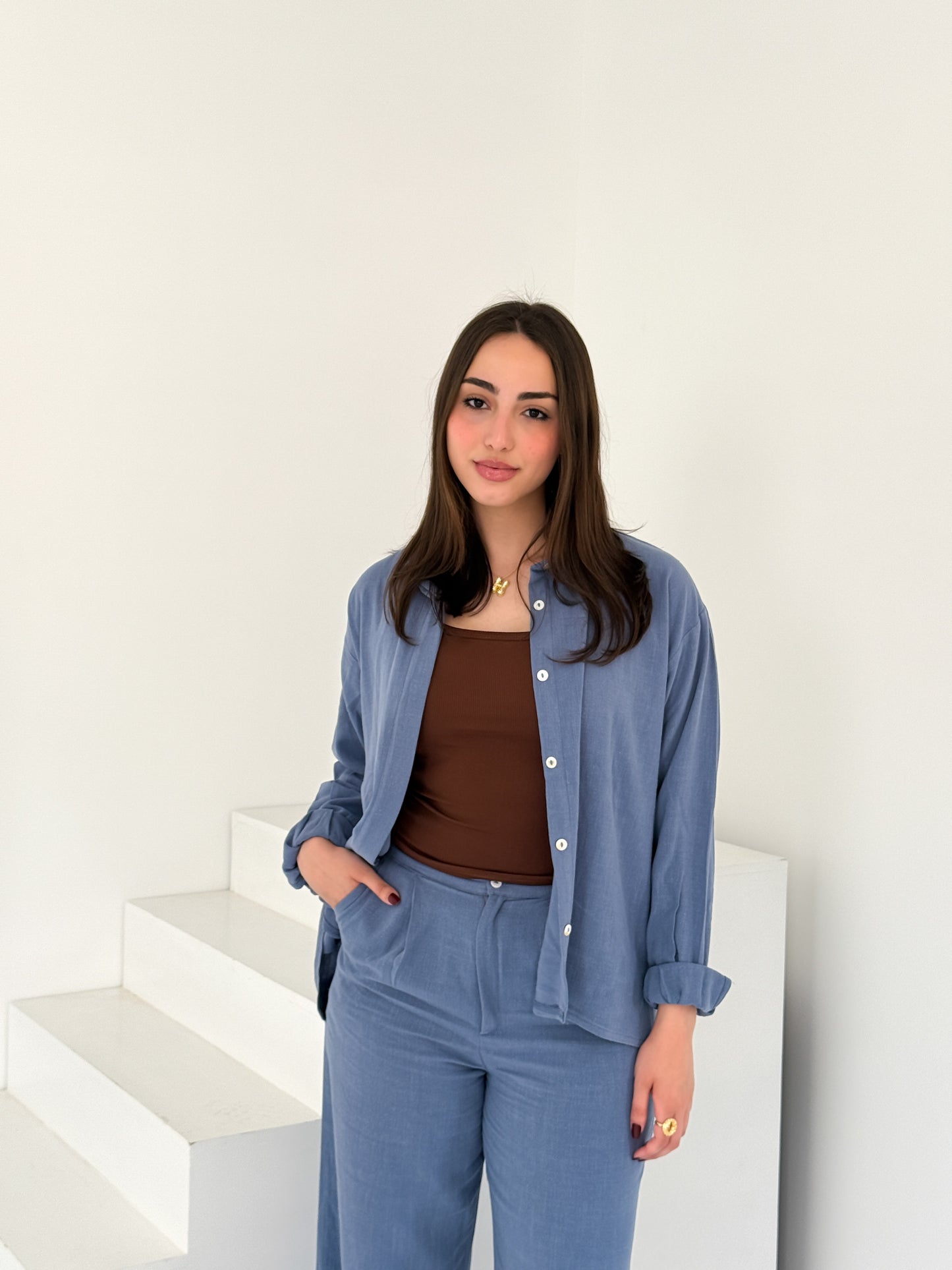 Two-Piece Linen Suit Blue