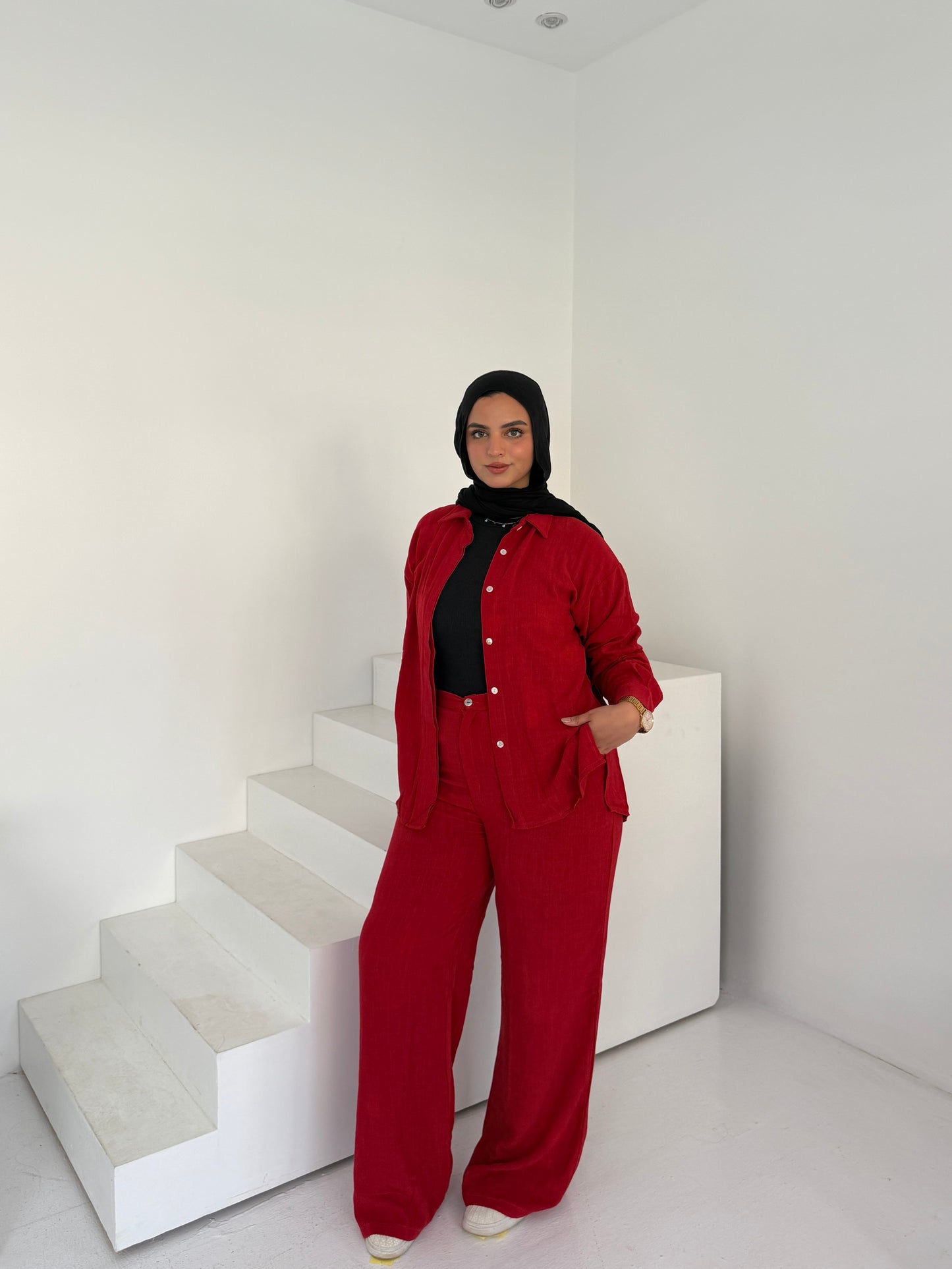 Two Piece Linen Suit – Red