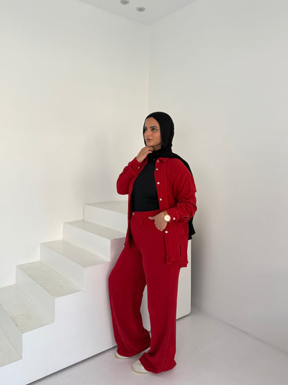 Two Piece Linen Suit – Red