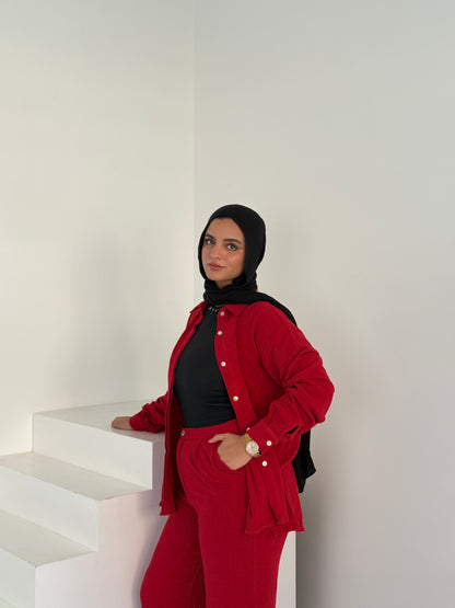 Two Piece Linen Suit – Red