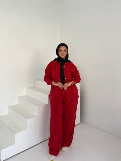 Two Piece Linen Suit – Red