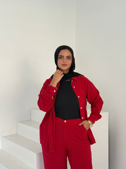 Two Piece Linen Suit – Red