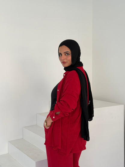 Two Piece Linen Suit – Red