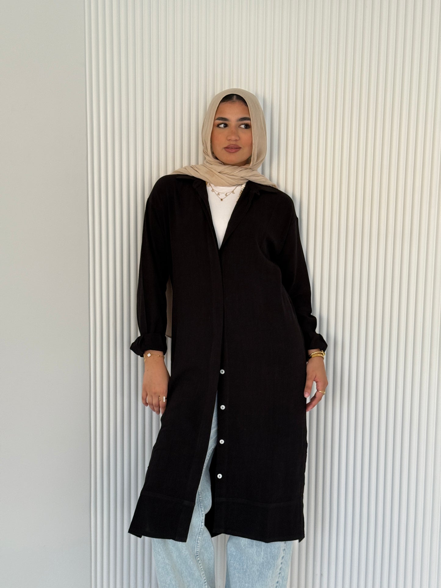 Black Button-Down Long Chemise