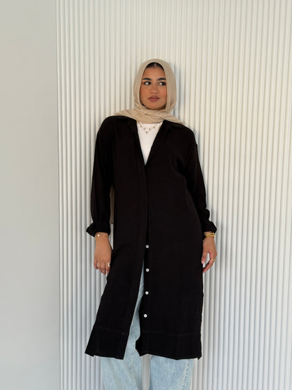 Black Button-Down Long Chemise