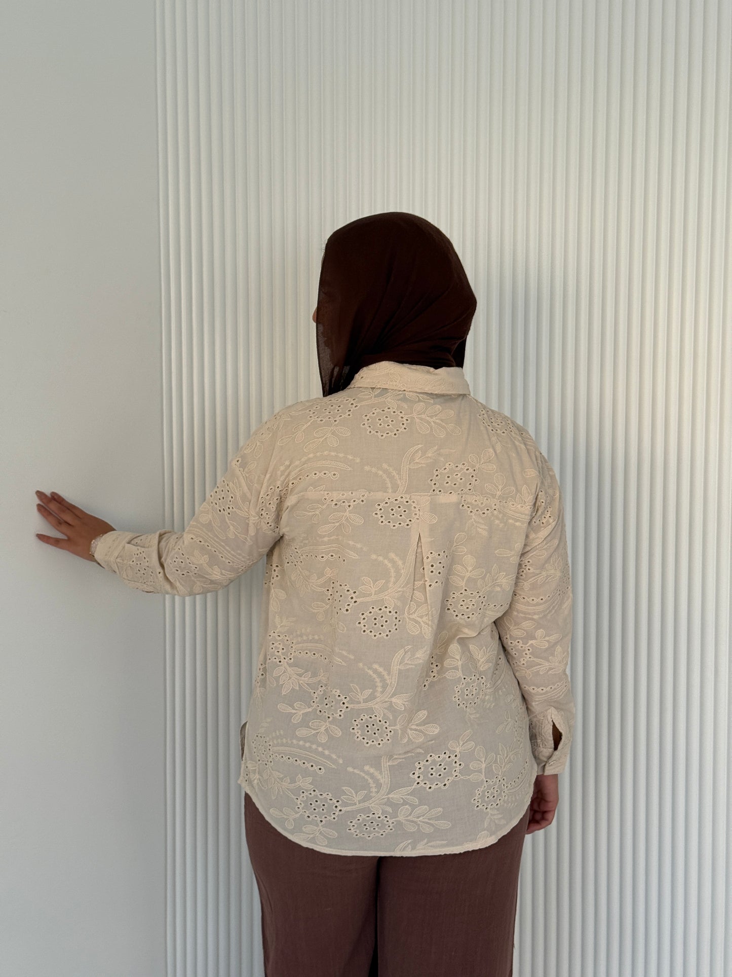 Luna Embroidered Beige Cotton Shirt