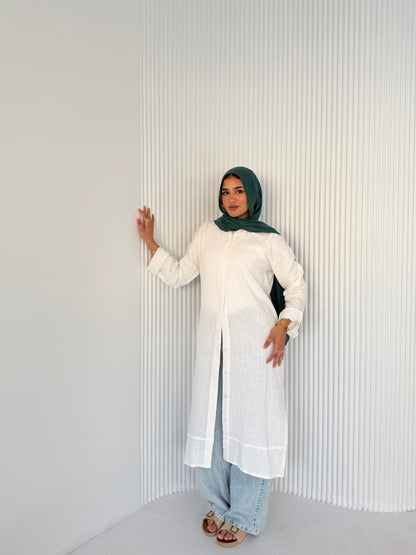 Classic White Button-Down Long Chemise
