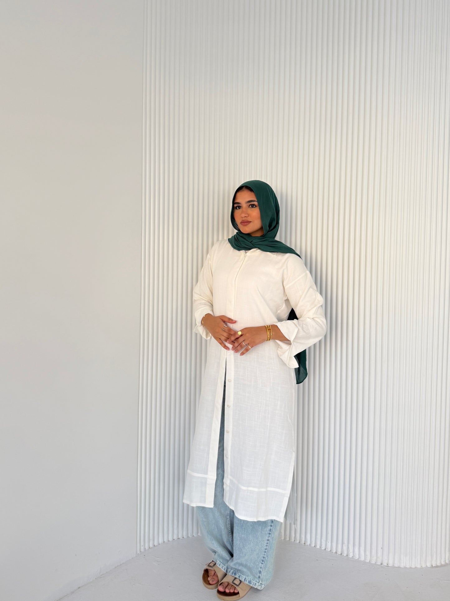 Classic White Button-Down Long Chemise
