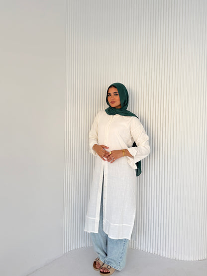 Classic White Button-Down Long Chemise