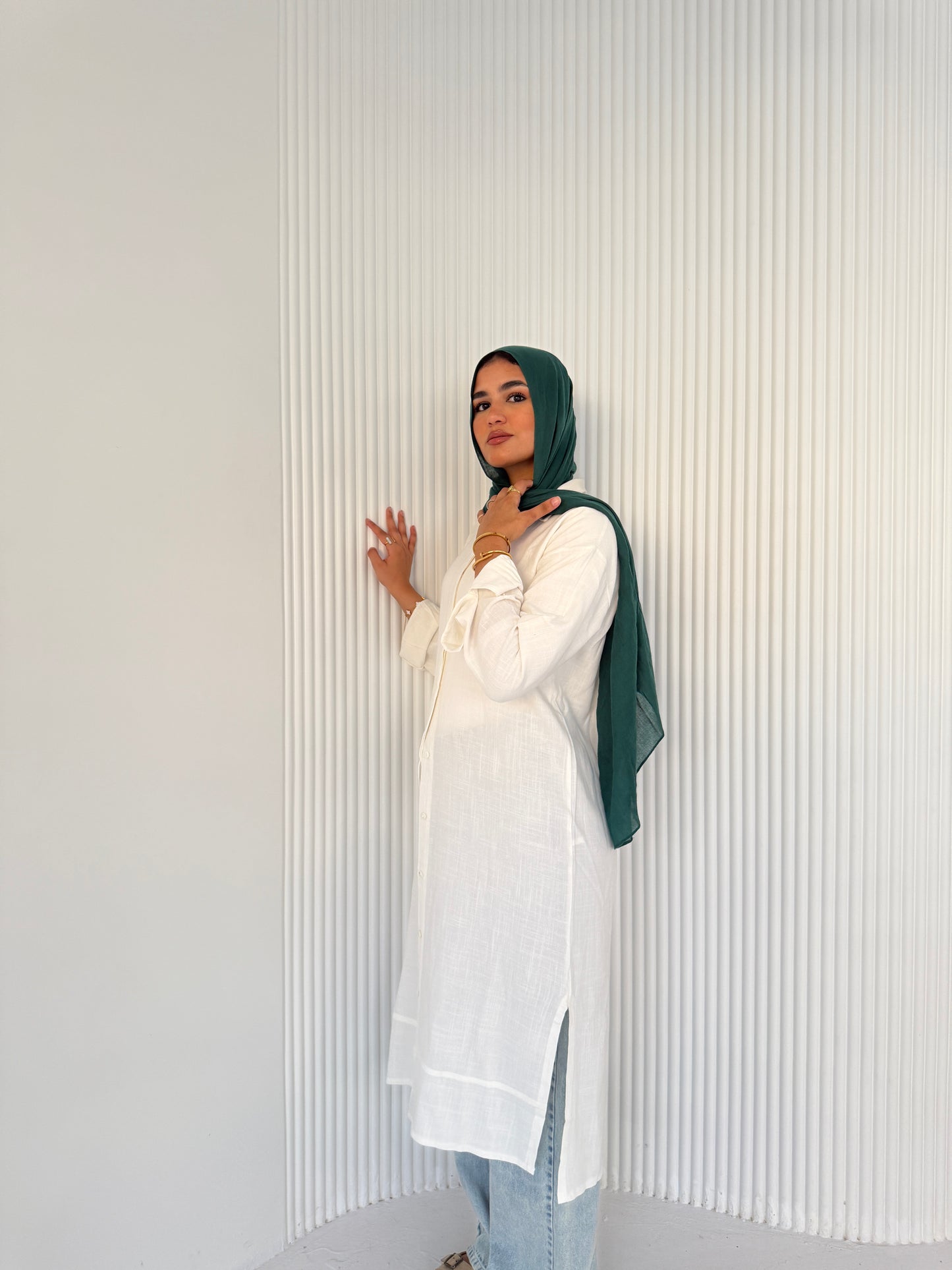 Classic White Button-Down Long Chemise