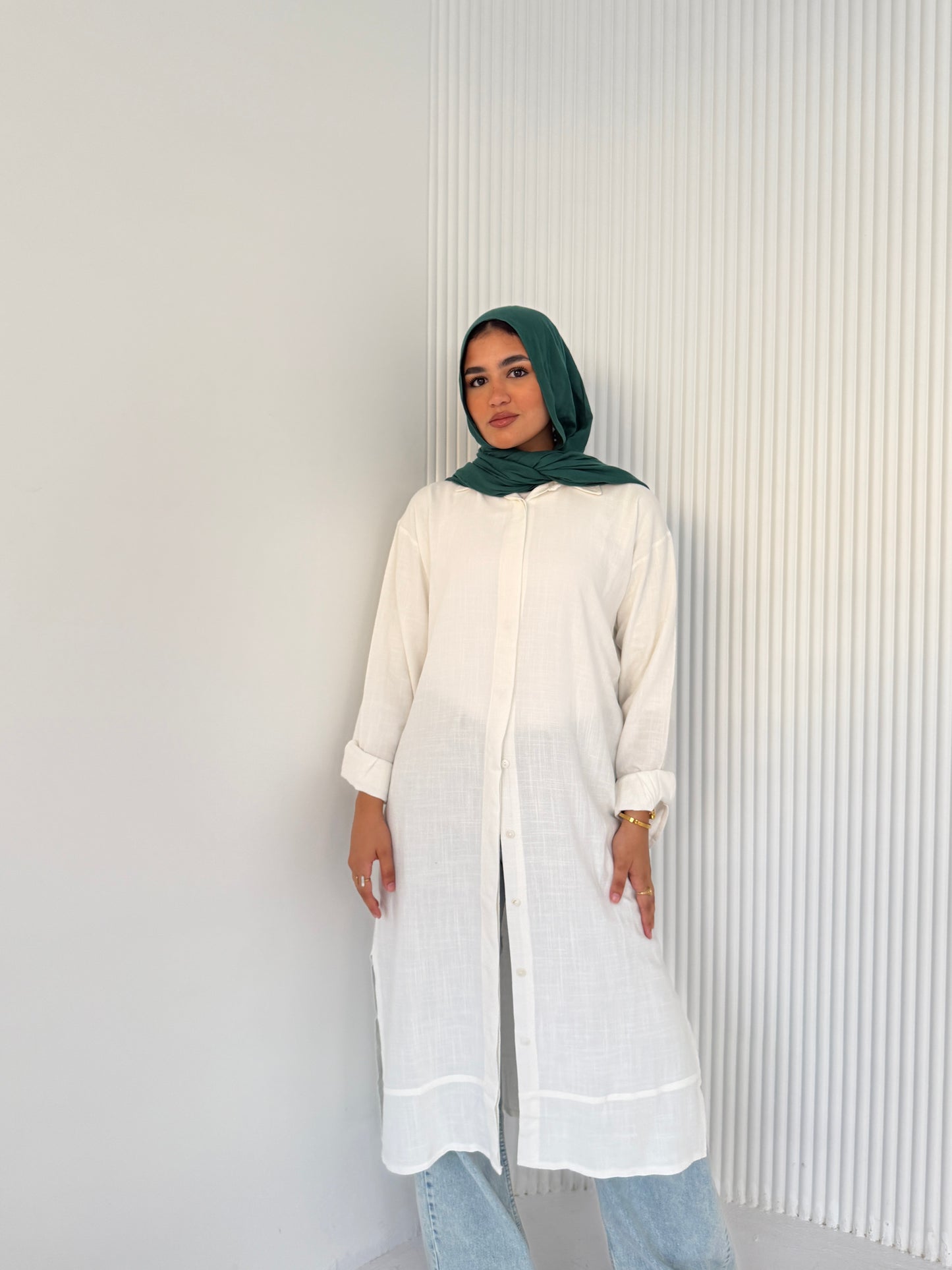 Classic White Button-Down Long Chemise