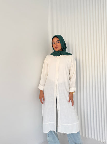 Classic White Button-Down Long Chemise