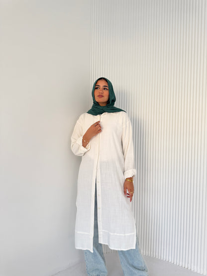 Classic White Button-Down Long Chemise