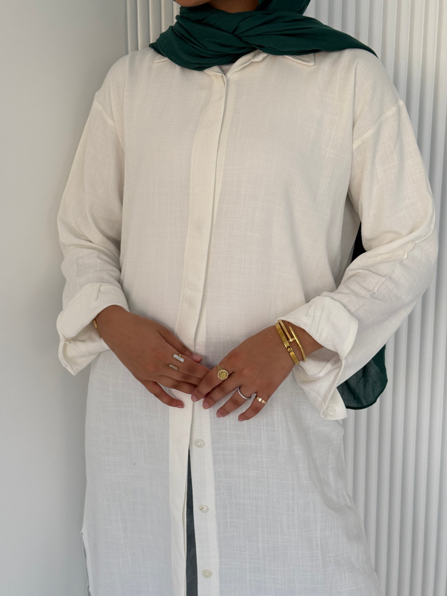 Classic White Button-Down Long Chemise