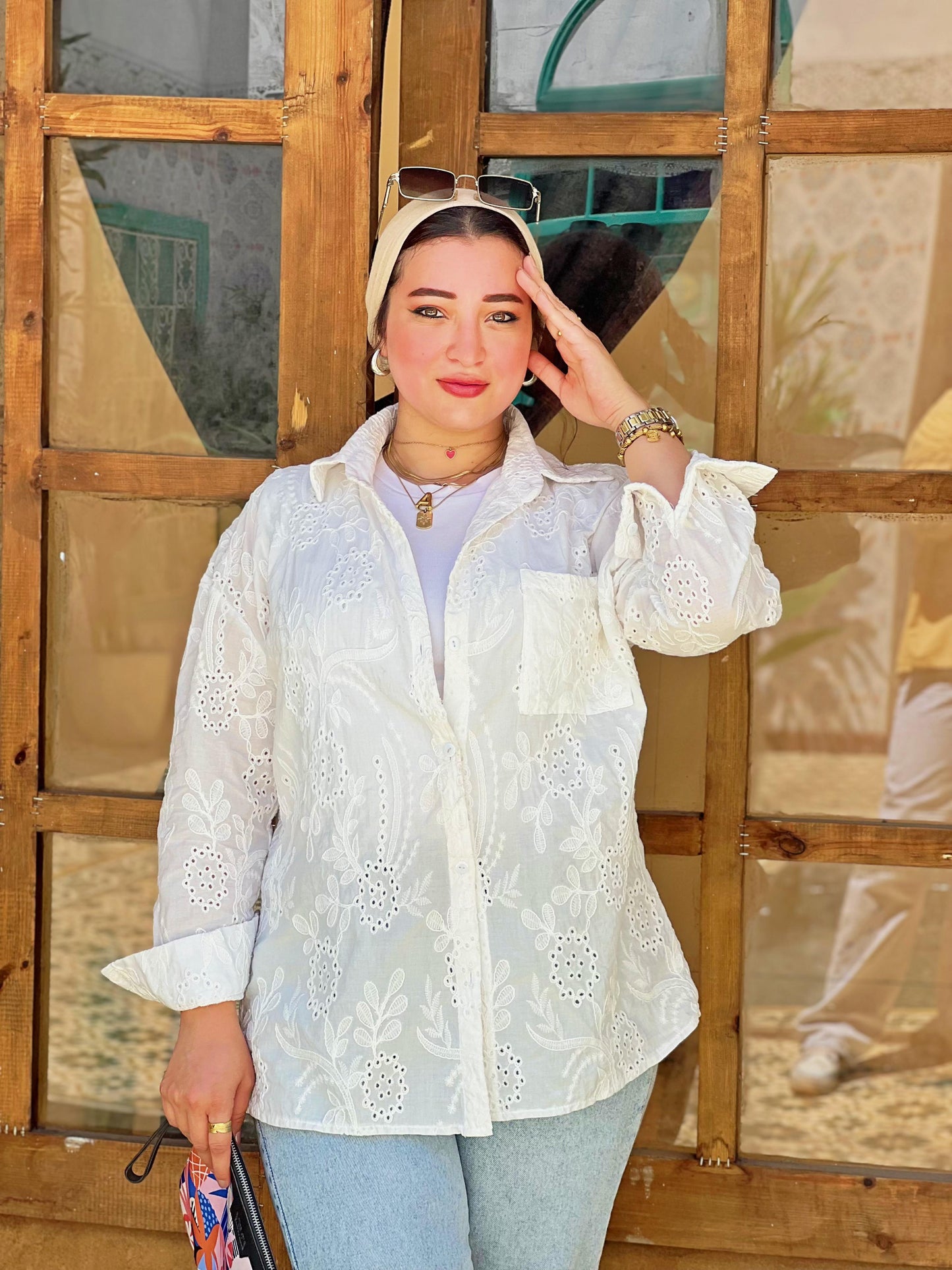 Luna Embroidered White Cotton Shirt