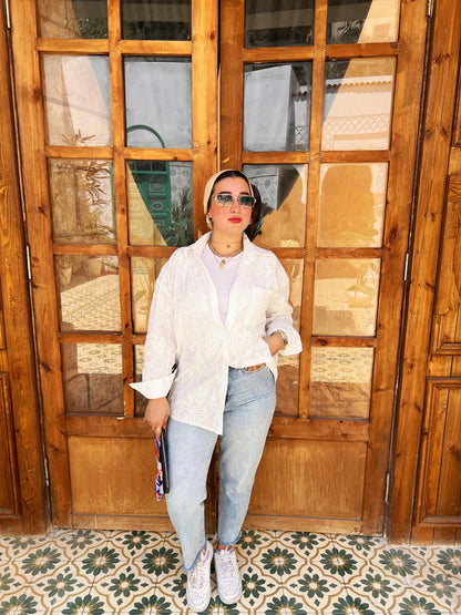 Luna Embroidered White Cotton Shirt