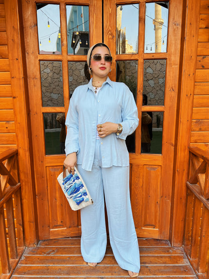 Two-Piece Linen Suit Baby Blue