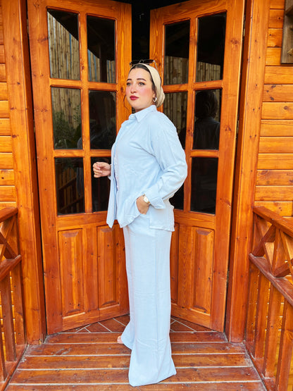 Two-Piece Linen Suit Baby Blue