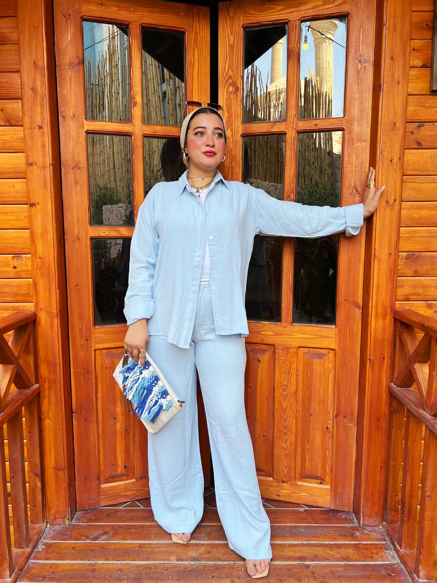Two-Piece Linen Suit Baby Blue