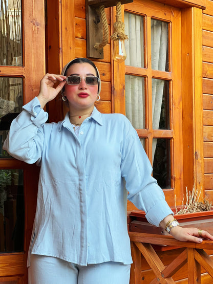 Two-Piece Linen Suit Baby Blue