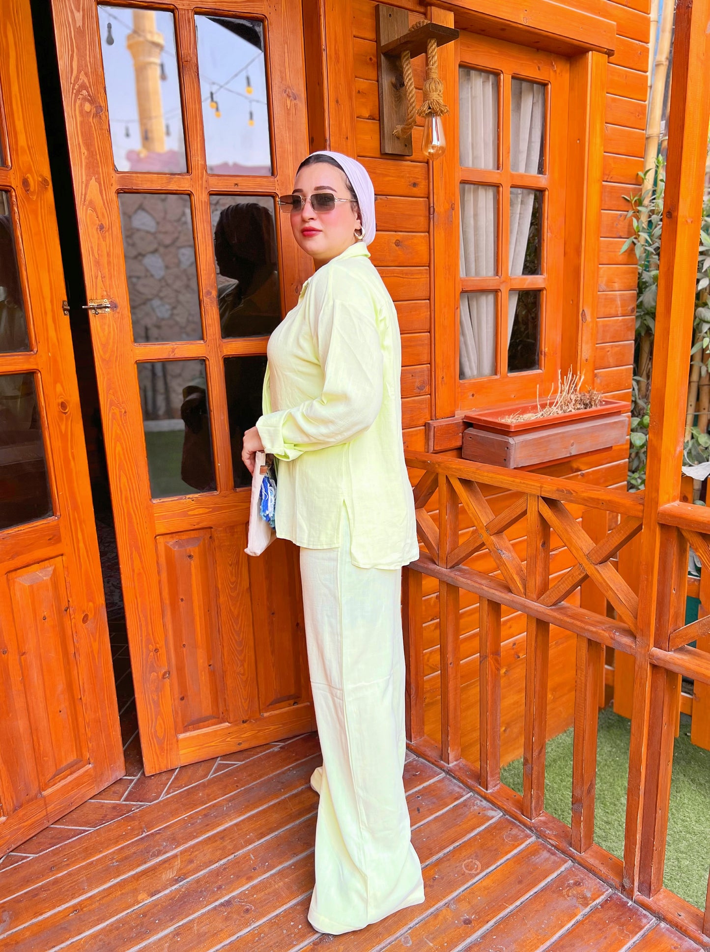 Two-Piece Linen Suit Cream Lime