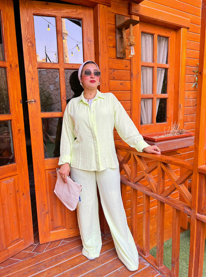 Two-Piece Linen Suit Cream Lime