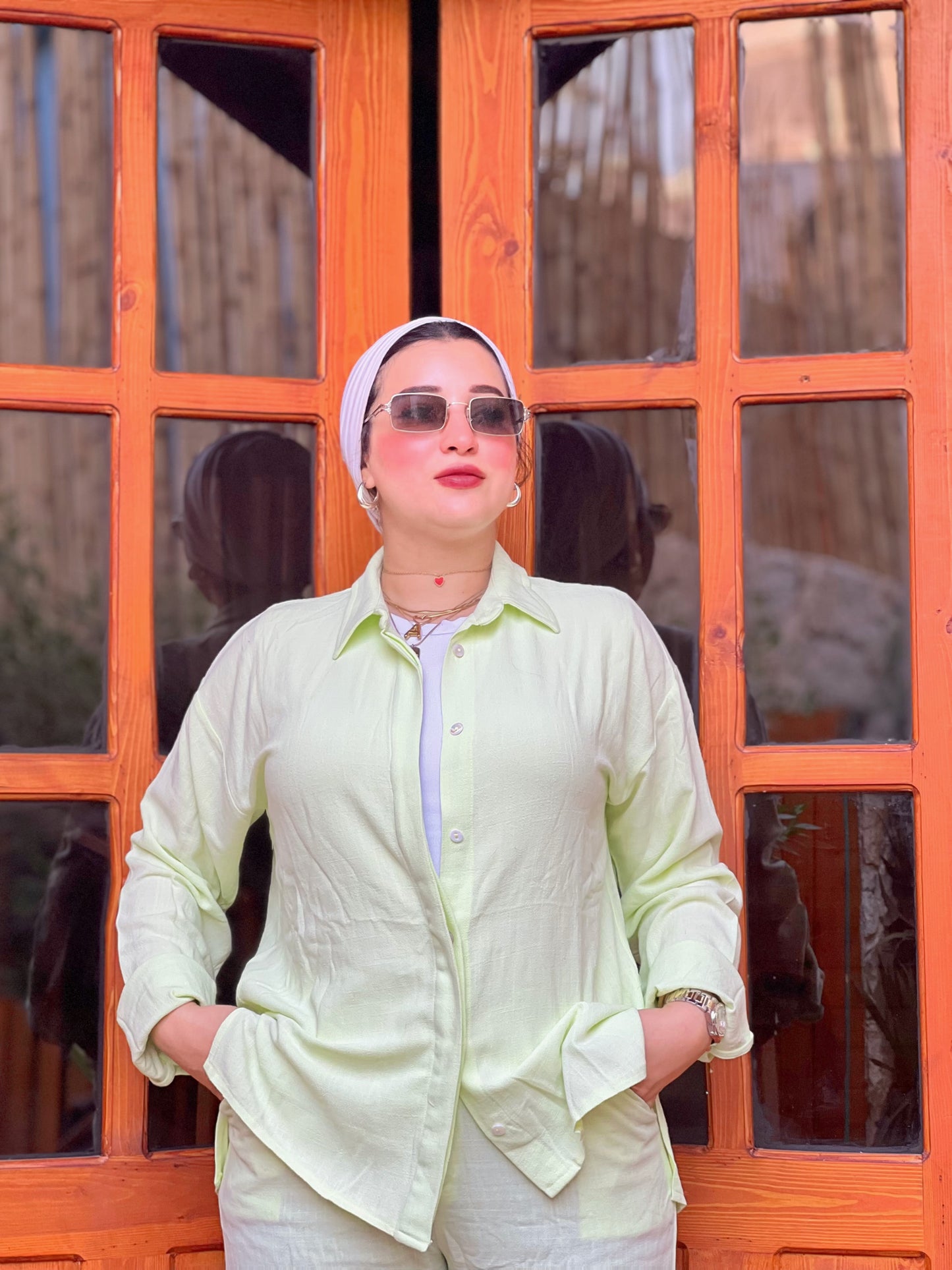 Two-Piece Linen Suit Cream Lime